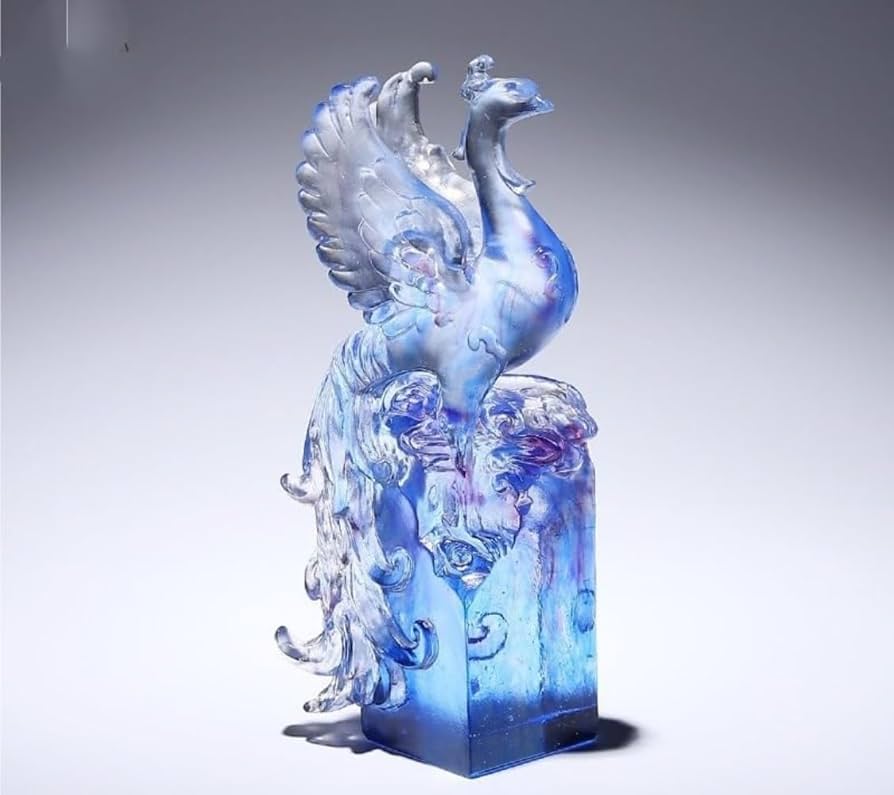 鳳凰の置物・瑠璃製 | 透明感のある質感でアンティーク風インテリアに 鳳凰の置物・瑠璃製 | 透明感のある質感でアンティーク風インテリアに